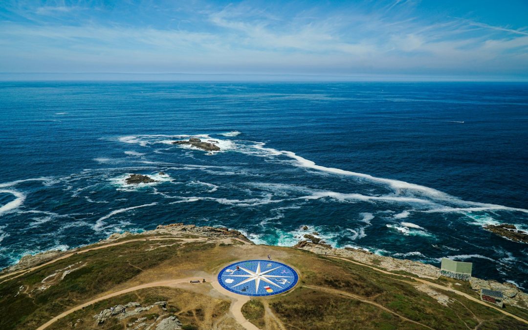 Aerial shot of the Compass Rose in Coruna, Spain